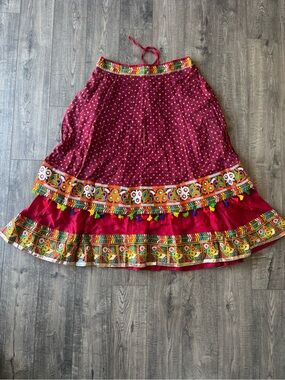 Bonjah layered skirt Bohemian Embroidered Red Maxi Skirt